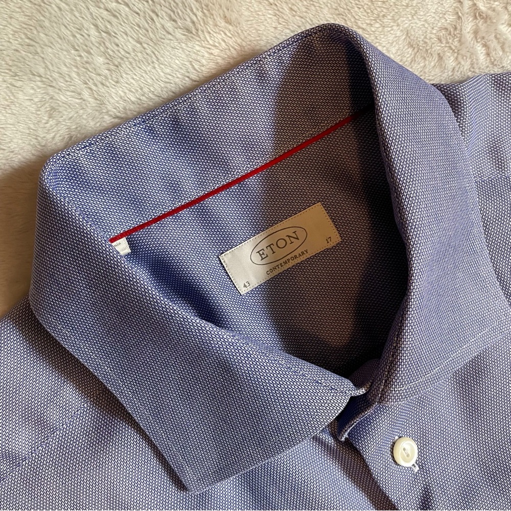 ETON Contemporary Blue Dress Shirt Mens Sz 43/17 Long Sleeve 100% Cotton